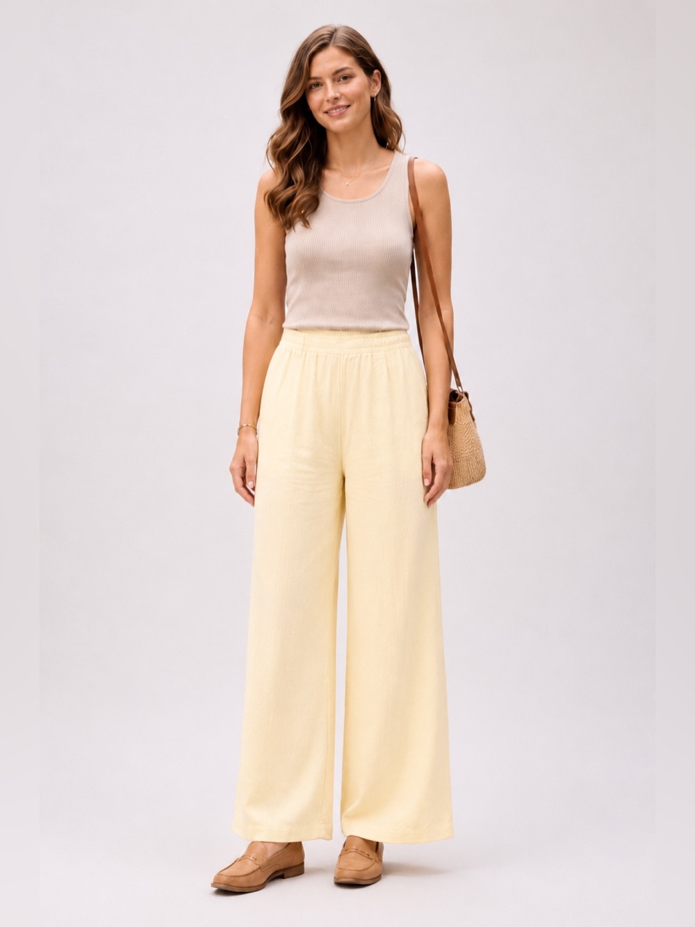 NWT Dictionary Butter Yellow Wide Leg Pants L 12/14 Light Academia Cotton Gauze